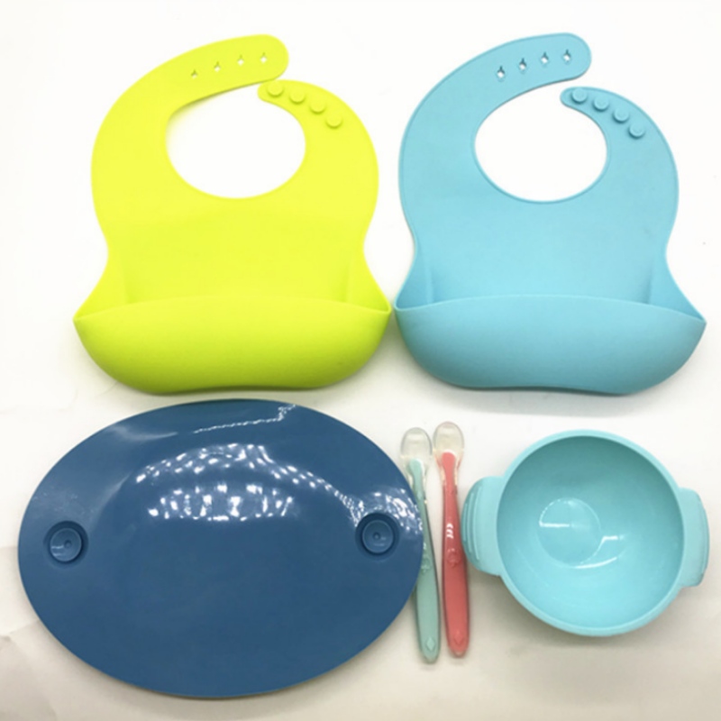 Piastra di smiley ovale integrata in silicone Piastra di smiley per bambini con bavaglino in silicone